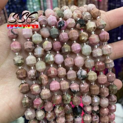 Natural Stone Faceted Red Rhodonite Beads Loose Spacer Charms Beads for Jewelry Making Diy Bracelets Accessories 8mm 15 Inches