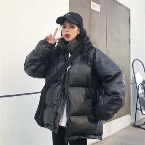 New Winter Women PU Jacket Female Full Sleeve Warm High Quality Parka Coats And Tops