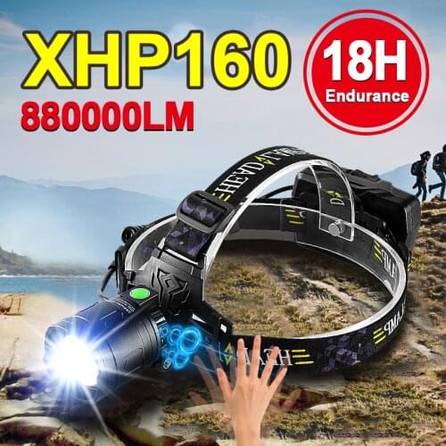 New IR Sensor XHP160 Powerful LED Headlamp Rechargeable Headlight 18650 Head Flashlight Torch Usb Fishing Head Lamp Used 18 hour
