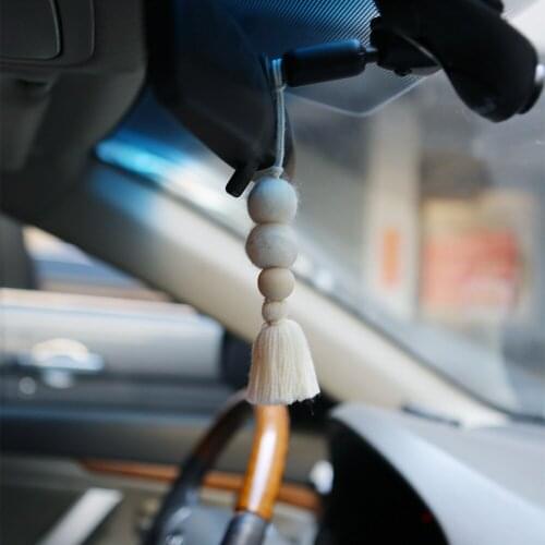 Girl gift Car perfume pendant wooden beads cotton thread handmade Cute auto Rear View Mirror Ornaments Hanging car accessories