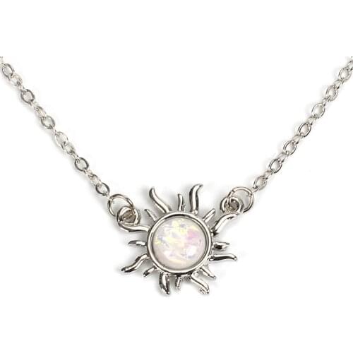 New Fashion Imitation White Fire Opal Sunflower flower Pendant Necklace Gold silver color Charm For Women Female