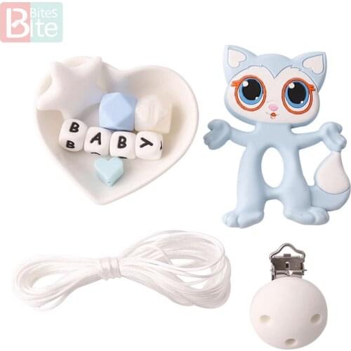 Bite Bites 1set Silicone Teether Raccoon Perle Silicone Beads DIY Set Food Grade Silicone Cartoon Animals BPA Free Baby Teether