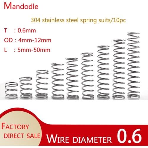 304 stainless steel compression spring,Wire diameter0.6,Outer diameter4-12mm,Compression spring, return spring,10pc