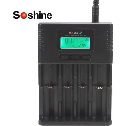 Soshine H4 4 Slots Universal Battery Charger LCD Display for Lithium Li-ion Ni-MH LiFePO4 Rechargeable Battery + Car Charger