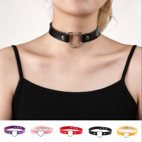 Fashion PU Leather Heart Choker Necklace Punk Statement Jewelry Women Chocker Necklaces Wedding Bride Jewelry Gift E17