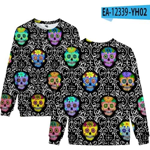 Full Skull Patterns with Round Collar and Long Sleeves Adult Tops Halloween Tops