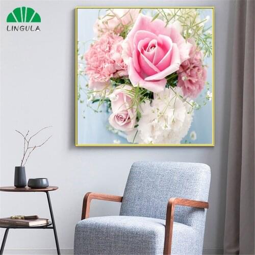 Spring Decor Dewdrops Flora Flowers Carnations Rose Posters and Prints Canvas Painting Wall Pictures for Living Room Home Decor