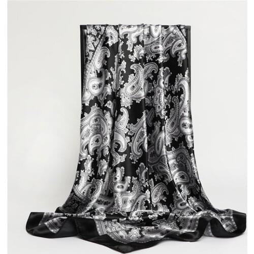 Vintage Square Scarf For Women Print Silk Shawl Foulard Satin Hijab Head Wraps Hair Bands Neckerchief Female Headband Bandana