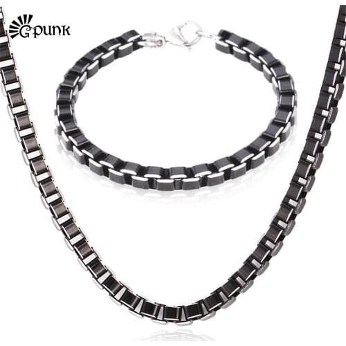 Jewelry Sets Fashion Men Cool Items Black Box Chains High Quality Aluminium Alloy Necklace Bracelet Set Jewelry (VITO S5484)