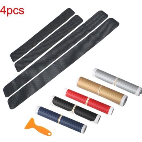 4PCS 3D/ 4D Universal Car Threshold Carbon Fiber Sticker Door Scratch Strip Anti-kick Film Protective Pad Welcome Pedal 5 colors