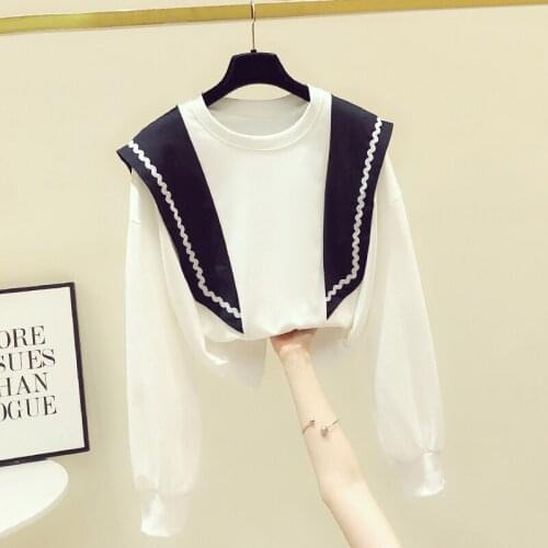 Shawl Color Matching Long-Sleeved Hoodies Womens 2020 Autumn New Loose All-Matching O-Neck Top Female Hoodie Women Sweatshirt