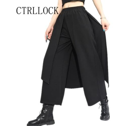 CTRLLOCK Punk Techwear Wide Leg Pants Elastic Waist Women Patchwork Womens Straight Pants 2021