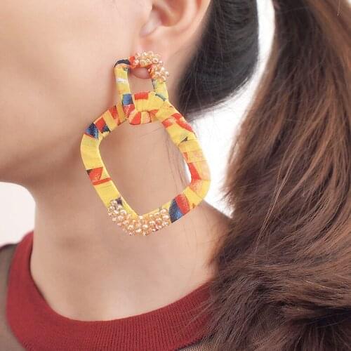 MANILAI Big Square Dangle Earrings For Women Colorful Cloth Wrap Charm Crystal Statement Earrings Wedding Party Girl Jewelry