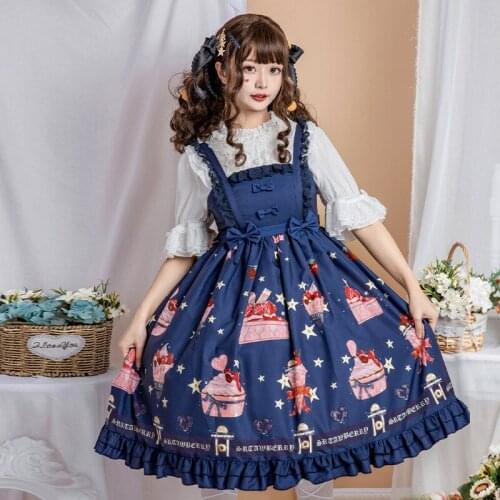 Original Design Strawberry Dessert Womens Lolita Dress JSK Sleeveless Suspender Dress Cute Girl One Piece 5 Colors