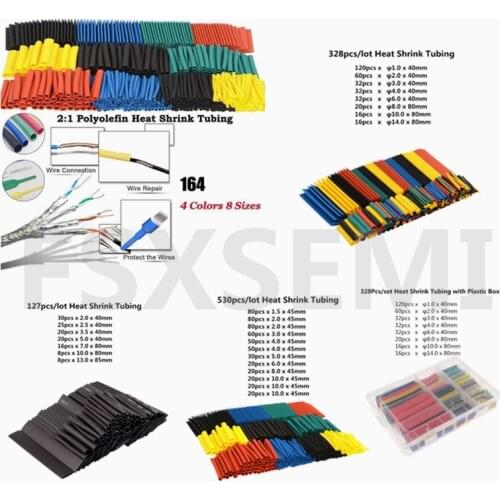 Heat Shrink Tube Kit Shrinking Assorted Polyolefin Insulation Sleeving Heat Shrink Tubing Wire Cable 2:1