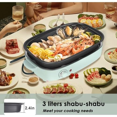 3In1 Electric Grill With Hot Pot Multifunctional Indoor Non-Stick Electric Hot Pot Griddle Electric Oven Home Barbecue Machine