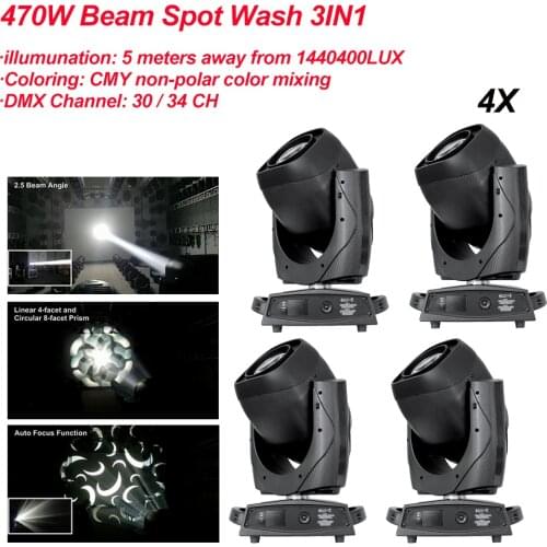 4Pcs/Lot 2020 NEW High Quality DMX Music Stage Light 470W Beam/Spot/Wash 3IN1 Moving Head Light Party Disco DJ Effect Lights