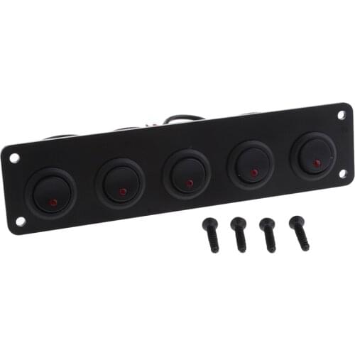 5-Gang Round ON/OFF Rocker Toggle Switch Panel LED Light 12V