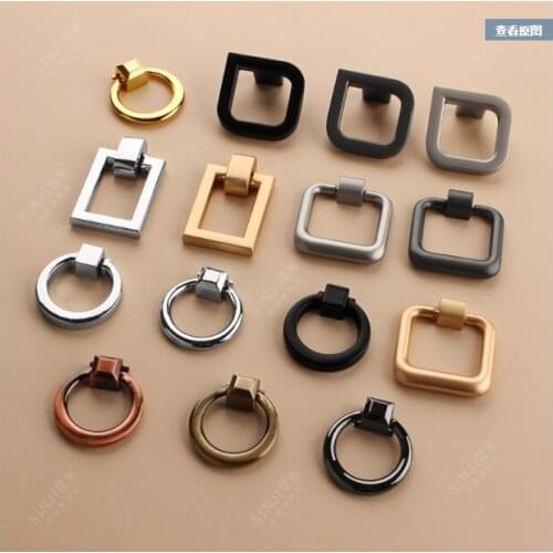 8Pcs/Lot Zinc Alloy Square Round Pull Ring Cupboard Furniture Cabinet Shiny Chrome Gold Bronze Black Brushed Nickel