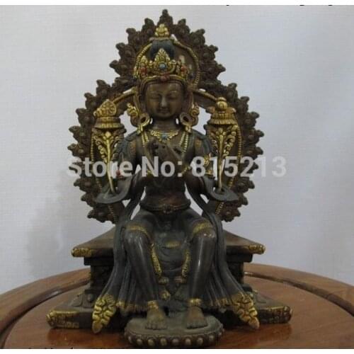 Bi00835 7.5"Tibet Nepal purple Bronze Handwork made Maitreya Bodhisattva Buddha statue