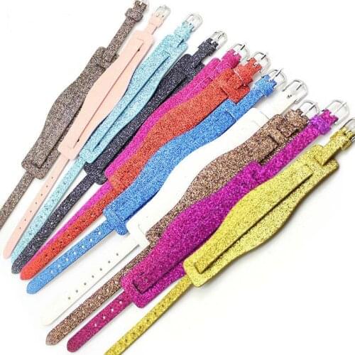 DIY Bracelet 100 strips 8mm wide / 21cm length Glitter PU Leather Wristband Fit For 8MM Slide Letters