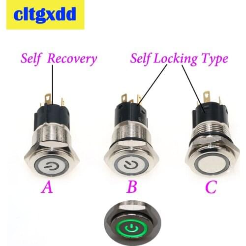 Cltgxdd 1pc Latching Push Button Switch Locked 16mm Flat Head Momentary Push Button Waterproof LED Metal Electrical Switch