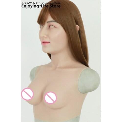 Crossdressing Silicone Female Realistic Skin Mask Fake B Cup Breast Forms for Crossdresser Shemale Masquerade Fetish Transgender