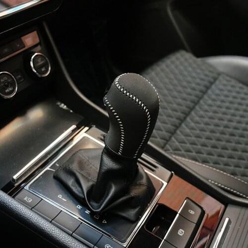 Auto Frosted Leather Gear Shift Knob Handbrake Decorative Cover Protective Sleeve For Skoda Superb 3 2016-2021 Car Accessories