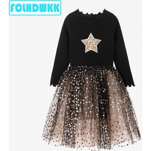 2019 autumn and winter new Girl Dress Children Party five-pointed star mesh gauze princess dress star dresses tutu tide