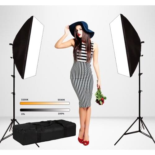 GSKAIWEN Photography Bi-color 3200K-5500K Dimmable LED Video Lamp Studio Light Set with Softbox Tripod Photographic fill light