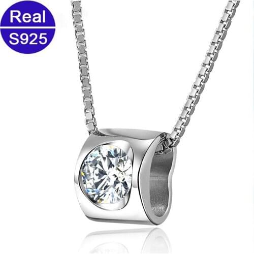 Red Trees Brand Fine Jewlery 45cm 925 Sterling Silver Chain Zirconia Solitaire Pendant Necklace For Women Birthday Gift