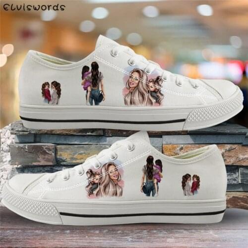 ELVISWORDS Super Mom Lightweight Vulcanized Shoes Black Brown Hair Baby Mom Girl Queen Print Breathable Sneakers Lace Up Flats
