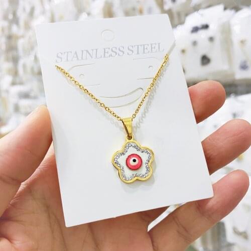 StainlessSteel Buy One And Get One Free Gold Chain Heart Star Love Bear Pendant Evil Eye Lucky Eye Bead Charms Women Necklace