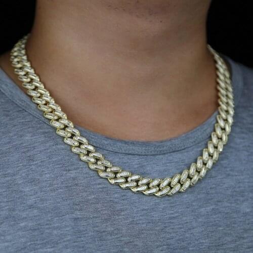 Fashion men hip hop necklace jewelry with cz paved 14mm wide cuban chain necklace jewelry for party birthday rock jewelry