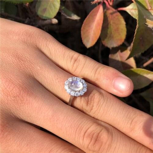 Fashion Jewelry Natural Stone Crystal Quartz Blue Moonstone 925 Sterling Silver Ring For Women Gift