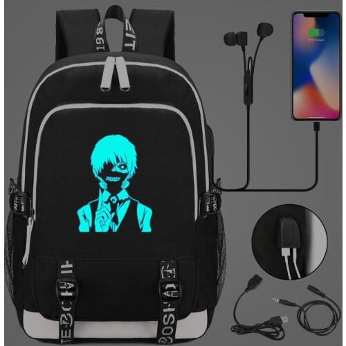Fashion USB Charging Tokyo Ghoul Backpack Unisex Hip Hop Casual Sport Luminous School Bag College Students Outdoor Bagpacks