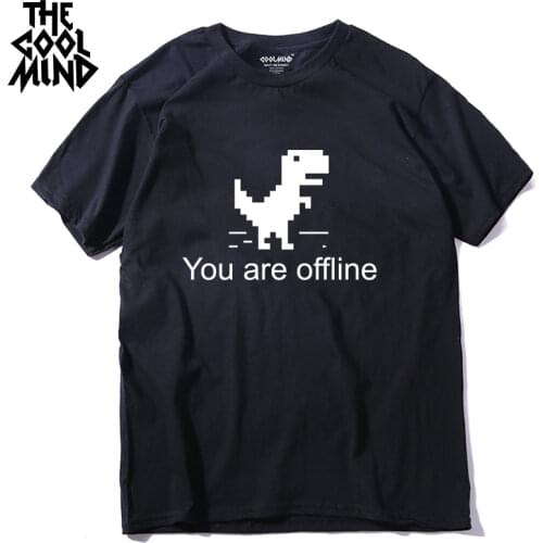 COOLMIND 100% cotton men dino t shirt casual short sleeve men you are off line tshirt male summer loose t-shirt male tee shirt