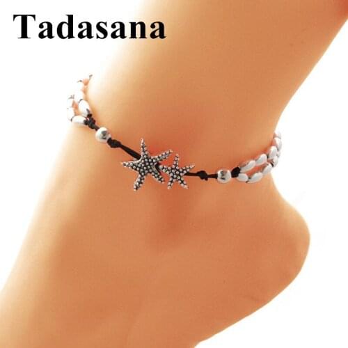 Vintage Silver Color Set Anklets for Women Charms Rope Chain Starfish Yoga Rune Pendant Beach Summer Foot Ankle Bracelet Jewelry