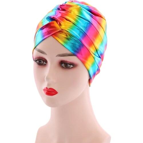 HanXi New Thin Turban Bonnet For Women African Spandex Hat Beanie Lady Fashion Sparkly Headwear