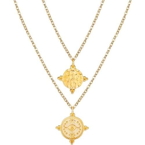 CHENFAN necklaces 2020 new golden double-layered clavicle chain creative retro eye seal pendant necklace trinket wholesale gift