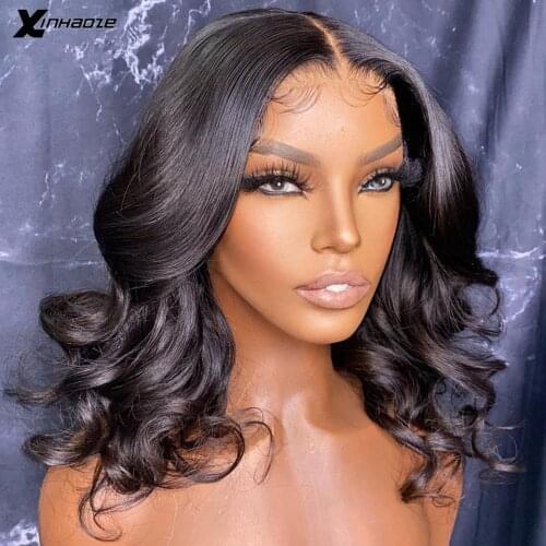Body Wave Short Bob Wig 13x4 Lace Front Human Hair Brazilian Remy 4x4 Closure Loose Pre Plucked 180 Density For Black Women