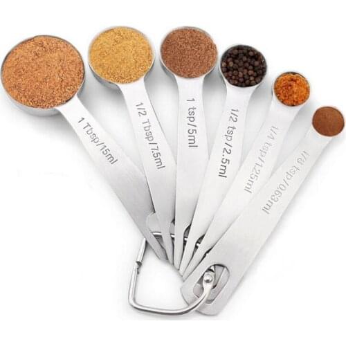 Food Grade Safety Measuring Spoons Set 6 pcs/set Stainless Steel Measuring Spoons With Hangable Handle LX7303