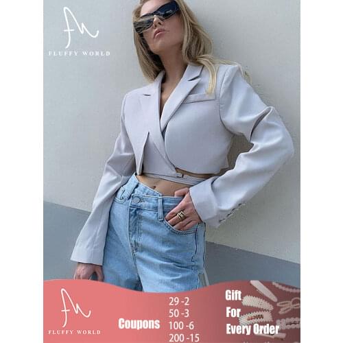 Casual Solid Short Blazer for Women Irregular Elegant Notched Long Sleeves Lace Up Bowknot Blazers Coat Female Fluffyworld 2021