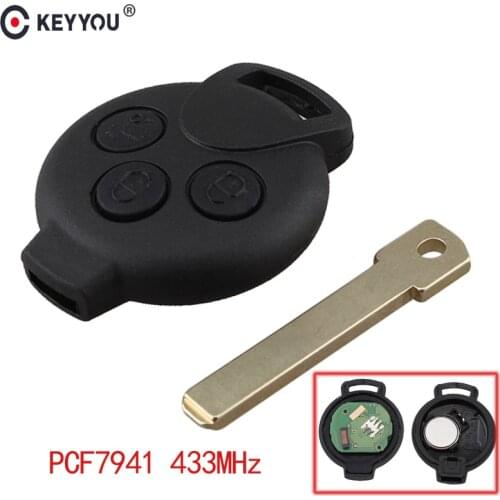 KEYYOU Remote Control Car Key Fob Case 3 button 434 mhz ID46 (7941) chip For Smart Fortwo 2007 2008 2009 2010 2011 2012 2013