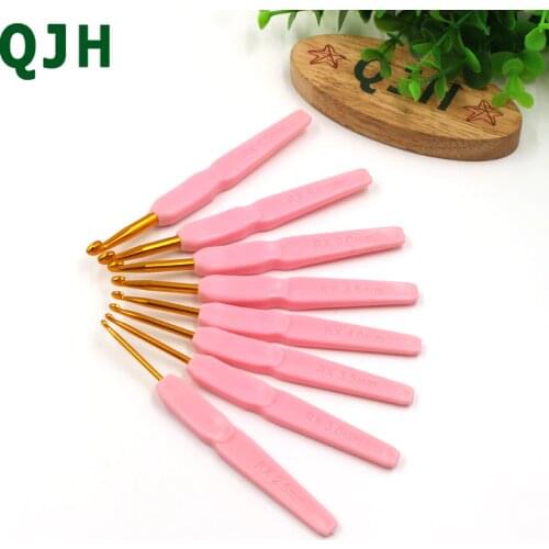 QJH New Big Sale 8pcs/set Resin Aluminum Gold Hook Crochet Knitting Needles For Loom Tool DIY Craft Knitting Accessory 2.5-6.0mm