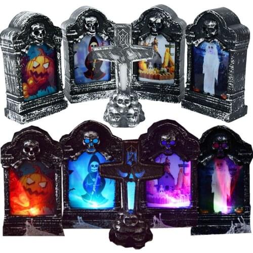 Halloween Props Tombstone LED Light Horror Ghost Grim Reaper Pumpkin Night Lights For Happy Halloween Haunted House Bar Decor