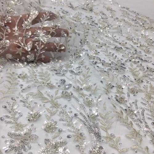 2021 Luxury Sequins Embroidered French Mesh African Lace Handmade Beaded Tulle Mesh Lace Fabric XX4594