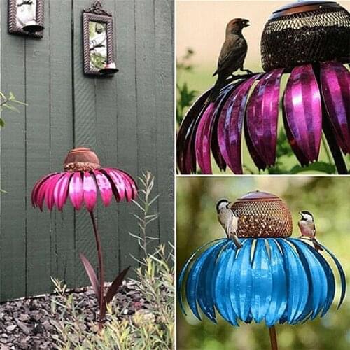 Pink ConeFlower Standing Bird Feeder Rust Resistant Bird Feeder with Stand Hummingbird Feeders Garden Flower Birdfeeder