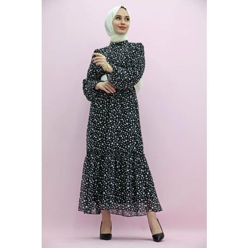 New Season Summer Trend Muslim Round Pattern Chiffon Dress Black