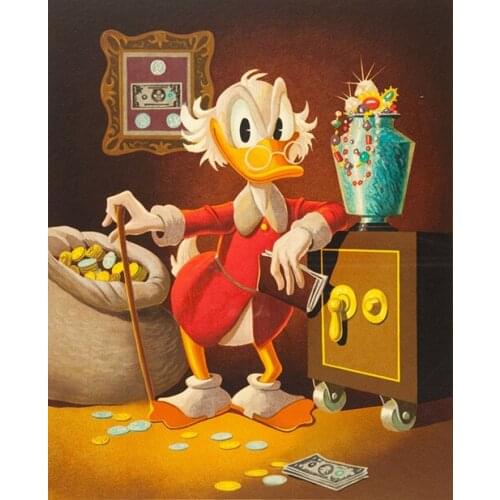 Modern cartoon Mr glasses duck gold money scenery canvas prints oil painting printed on canvas kids room decoration picture